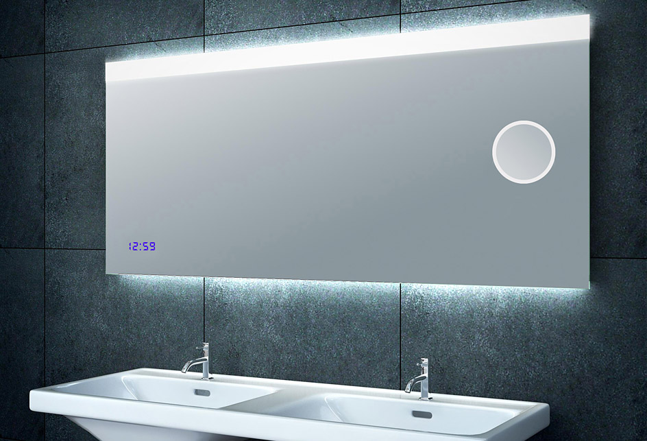 Design Lichtspiegel Badezimmerspiegel mit Schminkspiegel+Uhr