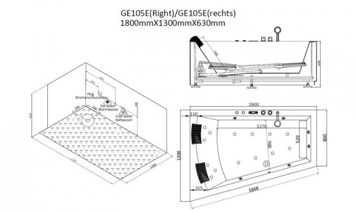Whirlpool AWT GE105E mit Holz-Schürze 180x130 rechts